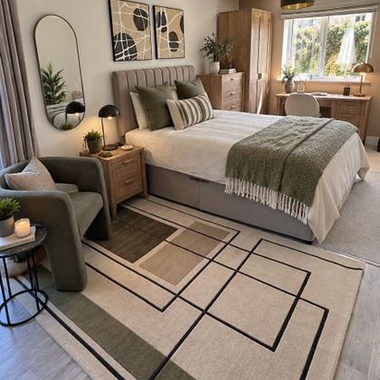 Room 1, double bed, armchair and desk